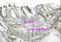 Plan de la station de Morzine-Avoriaz, remontes mcaniques, pistes de ski, situation du chalet Le Nid et du Chalet Arthur.